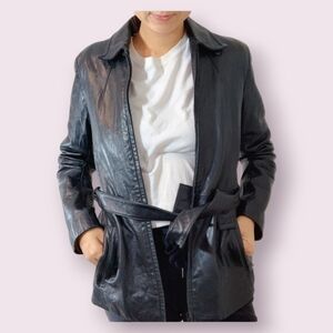 Black‎ Genuine Leather Belt Jacket Removable Lining